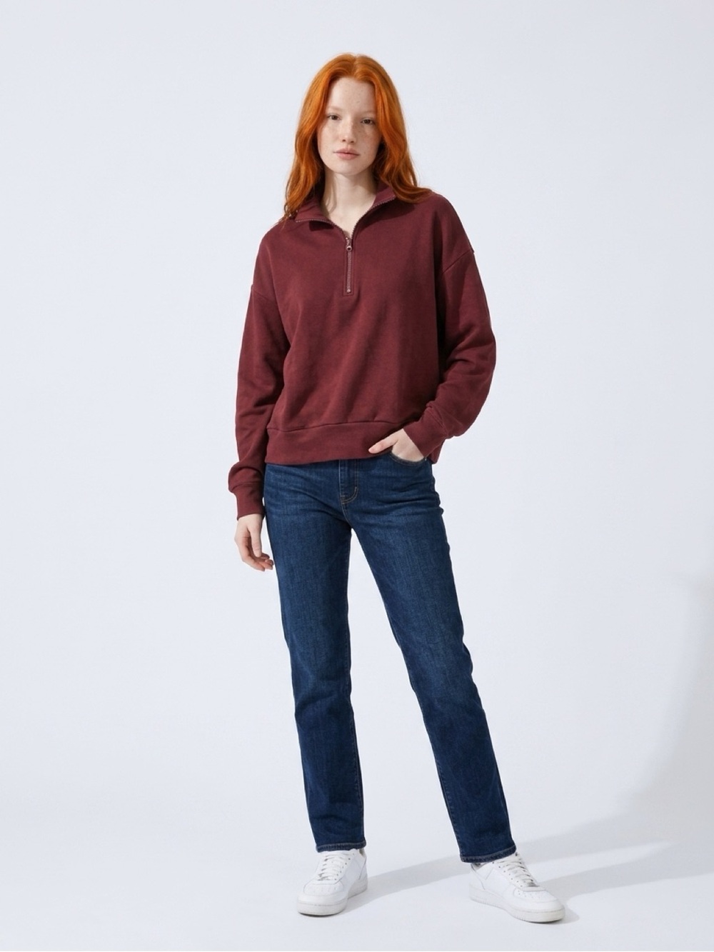 Lou & Grey Burgundy Half‑Zip Turtleneck Sweatshirt